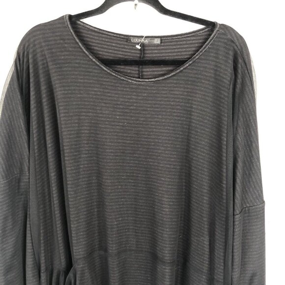 Luukaa Top Women 14 Black Stripe Mesh T Lagenlook Layered Whimsigoth Drapey - Picture 9 of 15